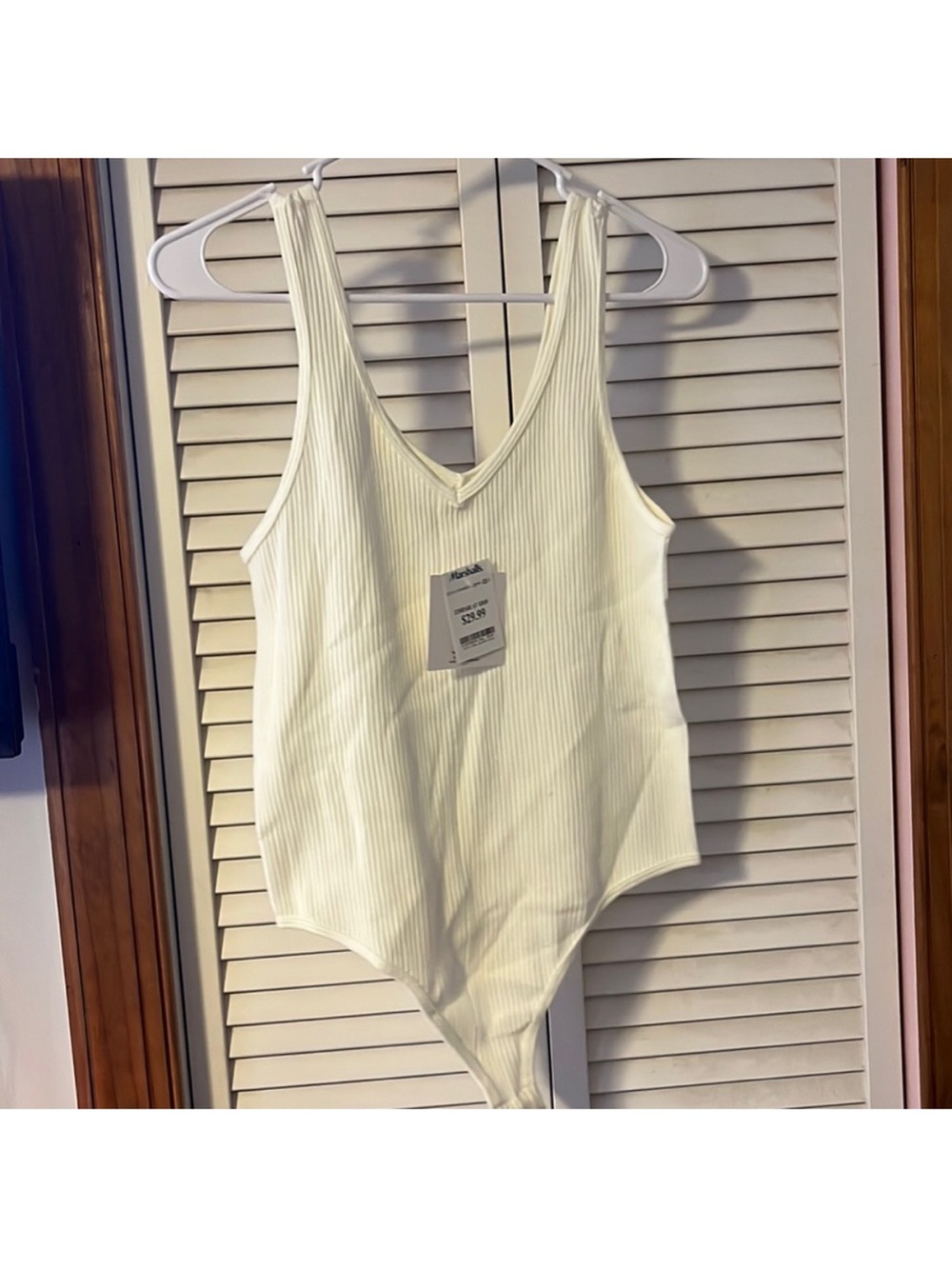 Marshalls Cream Ribbed V-Neck Bodysuit